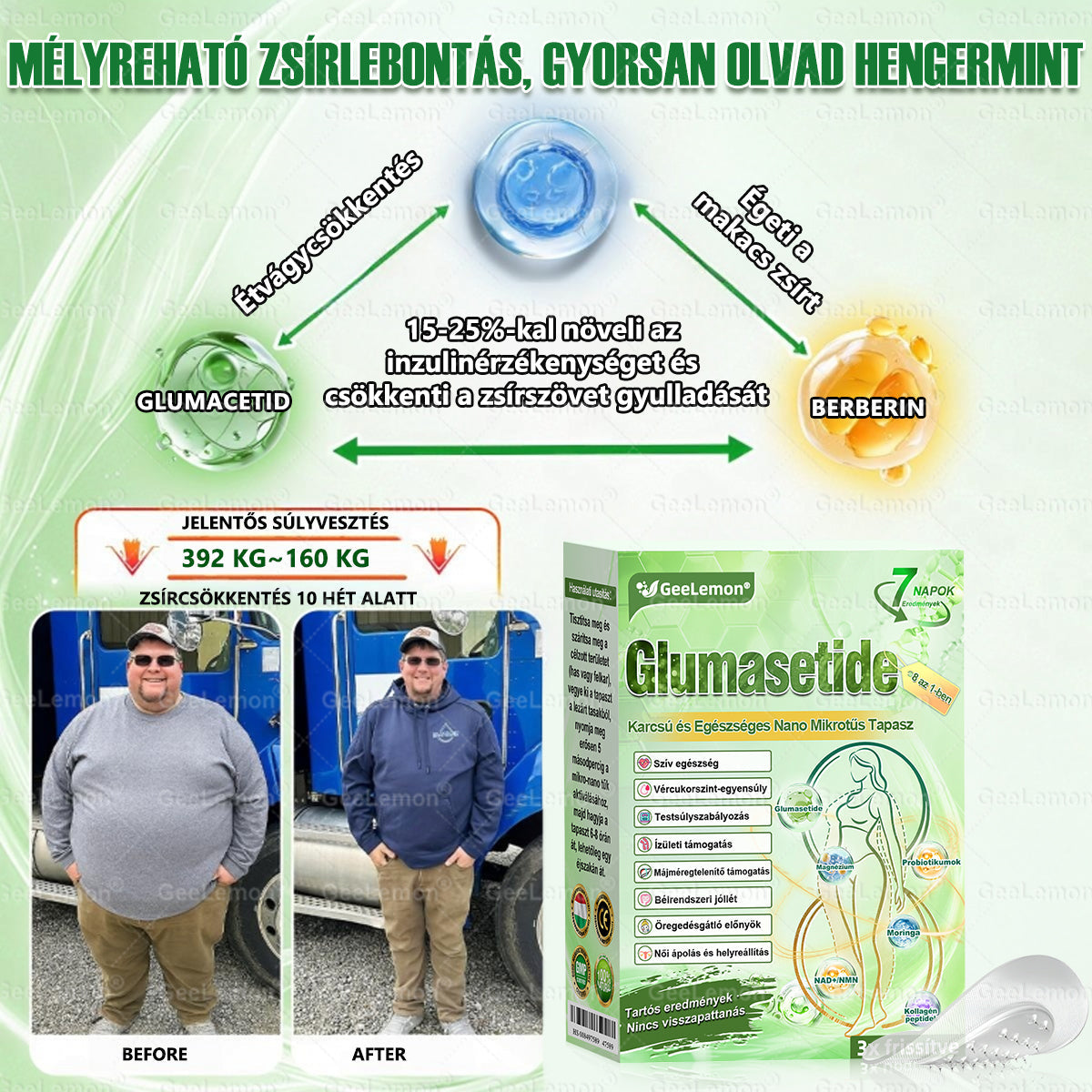 🎡 Hivatalos tanúsítás🔥 Több ezer elégedett felhasználó Magyarországon| 🤍𝐆𝐞𝑒𝐿𝑒𝐦𝐨𝐧® Glumasetide 10 az 1-ben Karcsú és Egészséges Nano Mikrotűs Tapasz 🇭🇺
